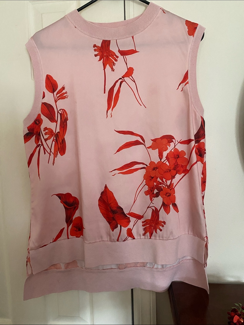 Ted Baker London Pink Sleeveless Floral Tank with Red Blossom Print